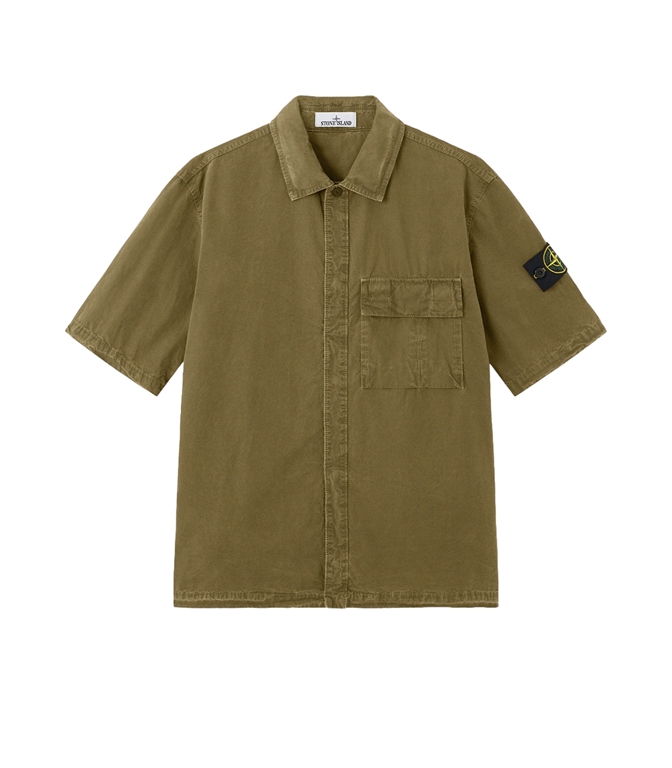 Stone Island - Camicie - brushed organic cotton canvas  old  effect verde militare